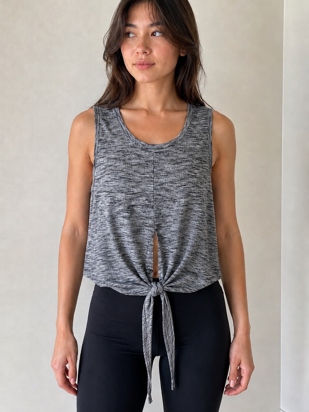 ZYIA Heathered Gray Tie-Front Tank